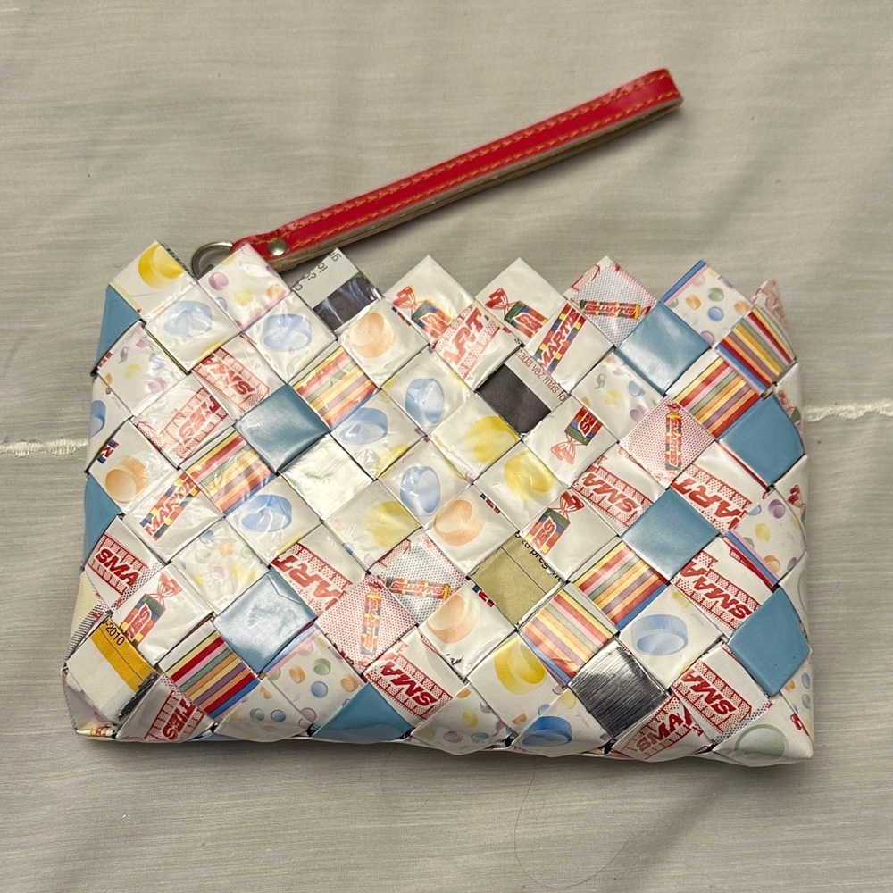 Nahui Ollin Woven Smarties Clutch Wristlet Folk Art Vintage Candy Wrapper Whimsy - Picture 3 of 5
